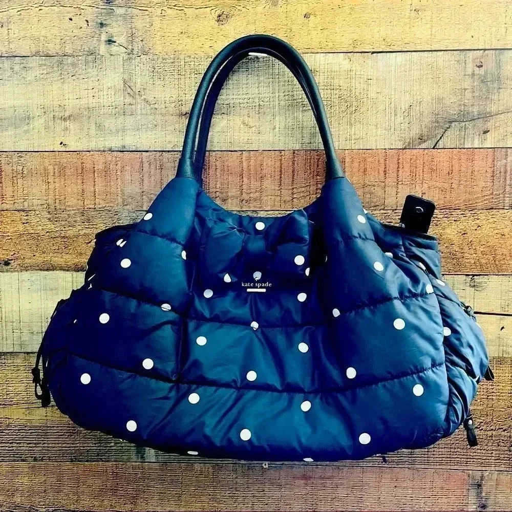 Kate Spade Stevie Quilted Polka Dot Diaper Bag Navy - Picture 2 of 11